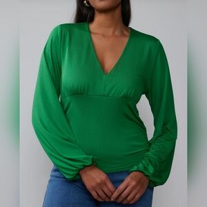 NWT 3X NY&C Slinky Scuba V-Neck Side Ruched Top~Green